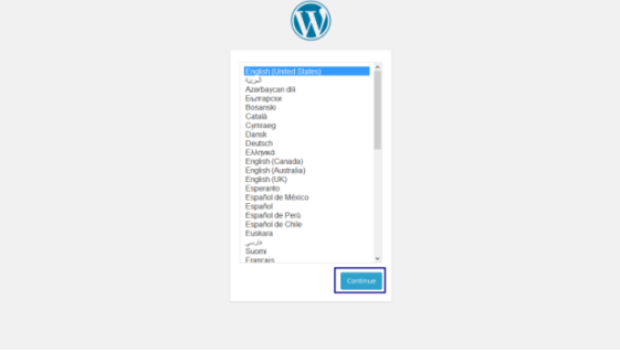 chọn ngôn ngữ cài đặt wordpress